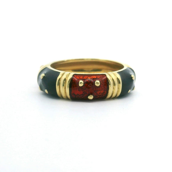 18k Yellow Gold and Enamel 6.7g Ladies Band Ring Size 6