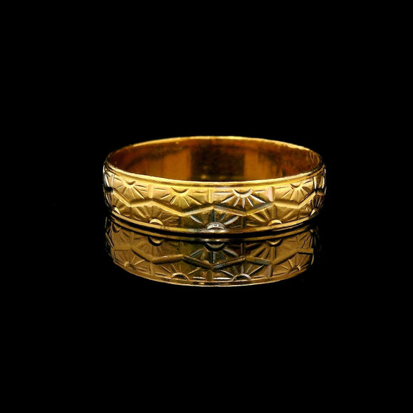 22k Two Tone Gold 2.7g Sun Design 4.2mm Band Ring Size 7.5