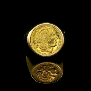 18k Yellow Gold 4.8g Alexander the Great Greek Signet Ring Size 8