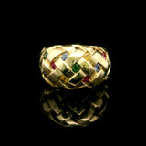 LeVian 14k Yellow Gold and Multi Gemstone Basket Weave Ring Size 6.75