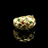 LeVian 14k Yellow Gold and Multi Gemstone Basket Weave Ring Size 6.75