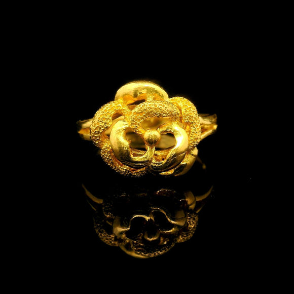 24k Pure Yellow Gold 4.8g Solid Fancy Floral Ring Size 5