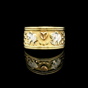 14k Tri Tone Gold 4.7g Ladies Elephant Band Ring Size 7