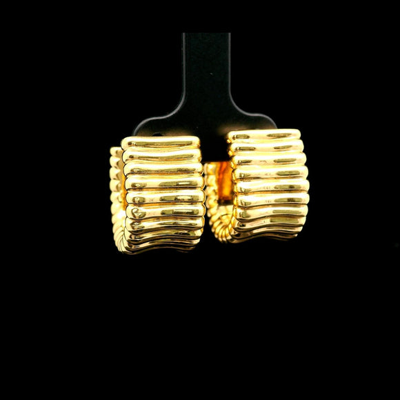 18k Yellow Gold 6.5g Hollow Ladies Ribbed Huggie Earrings Italy