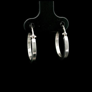 18k White Gold 1.2g Hollow Light Small Ribbed Hoop Earrings Italy
