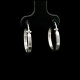 18k White Gold 1.2g Hollow Light Small Ribbed Hoop Earrings Italy