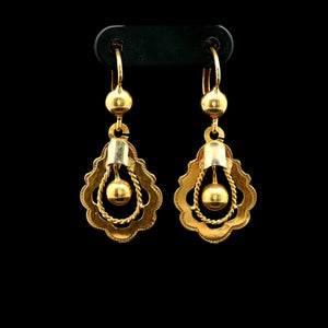 18k Yellow Gold 3.8g Vintage Drop Dangle Ball Earrings Italy 1.5"