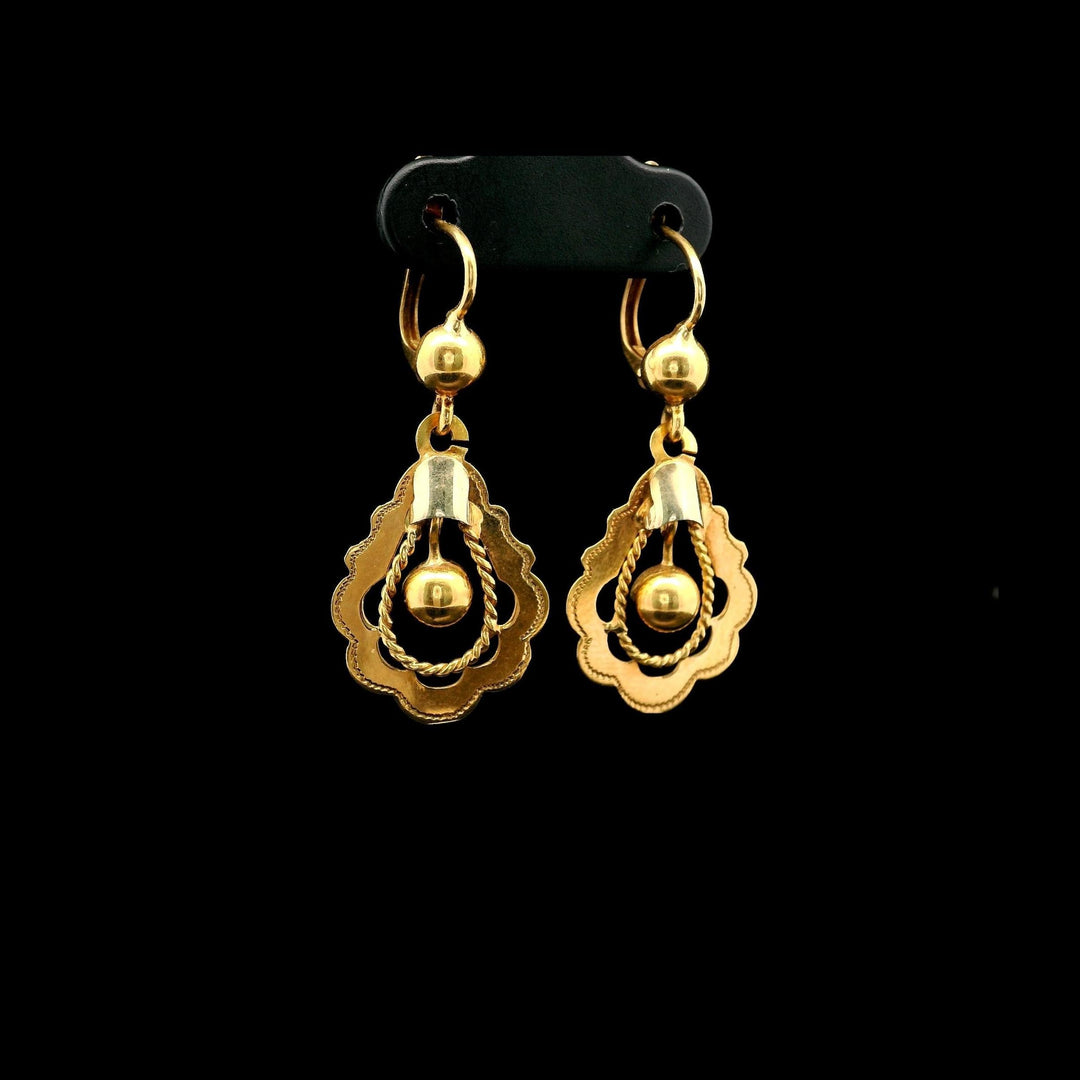 18k Yellow Gold 3.8g Vintage Drop Dangle Ball Earrings Italy 1.5"