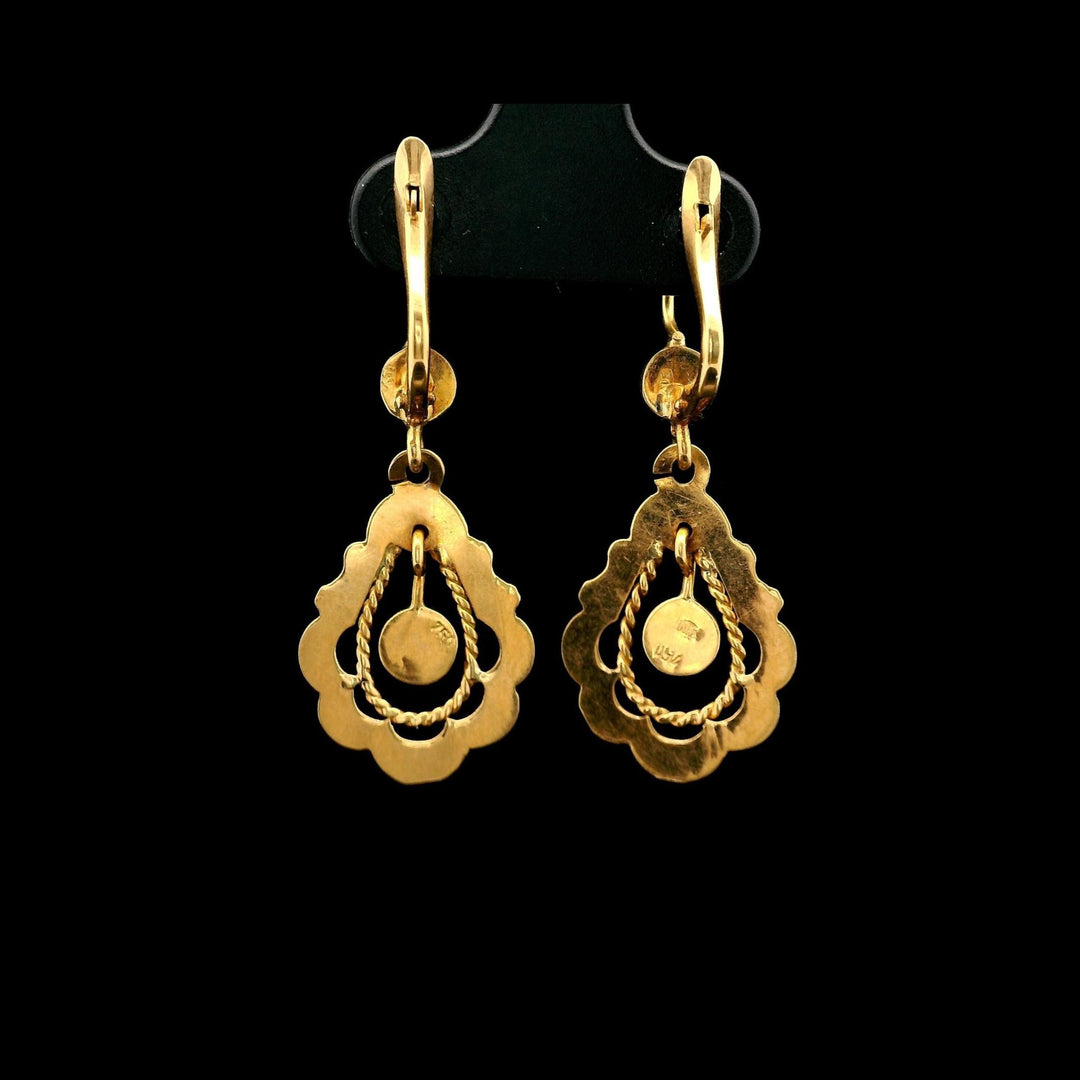 18k Yellow Gold 3.8g Vintage Drop Dangle Ball Earrings Italy 1.5"