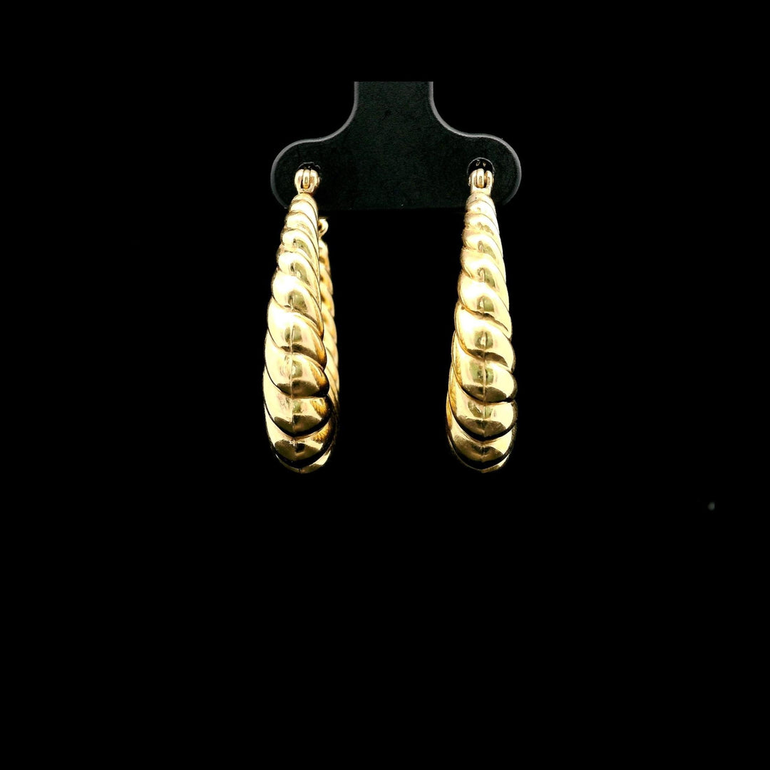 14k Yellow Gold 4g Ladies Ribbed Shrimp Hoop Earrings