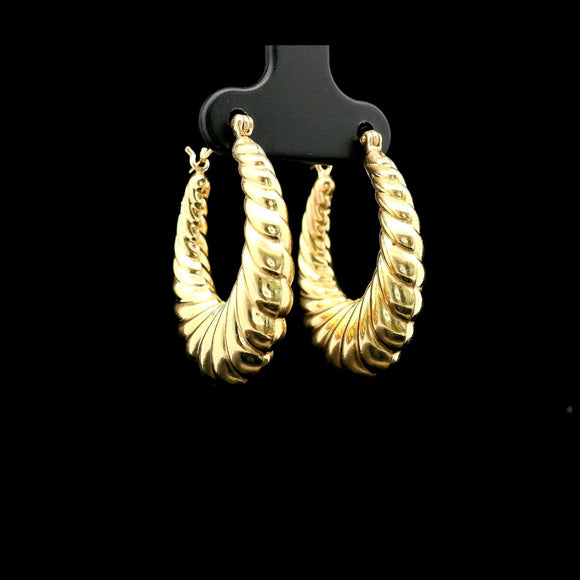 14k Yellow Gold 4g Ladies Ribbed Shrimp Hoop Earrings