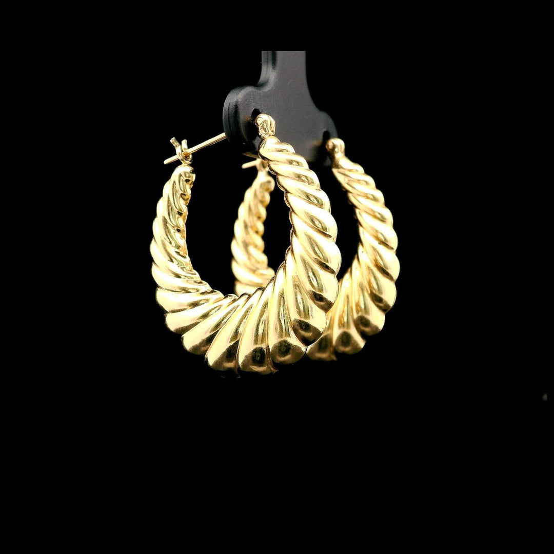 14k Yellow Gold 4g Ladies Ribbed Shrimp Hoop Earrings