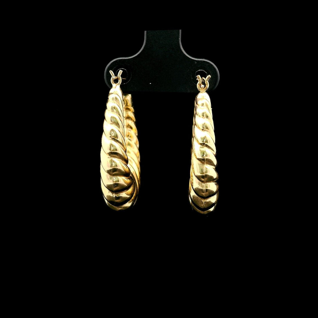14k Yellow Gold 4g Ladies Ribbed Shrimp Hoop Earrings