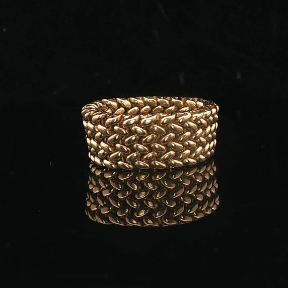18k Yellow Gold 14.7g Heavy 10mm Flexible Mesh Link Ring Size 9