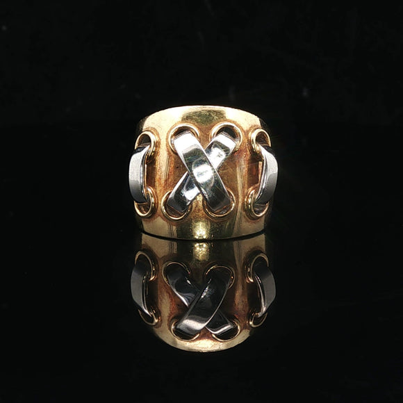 18k Yellow and White Gold 13.4g Heavy Vintage Fancy Band Ring Italy Size 5.75