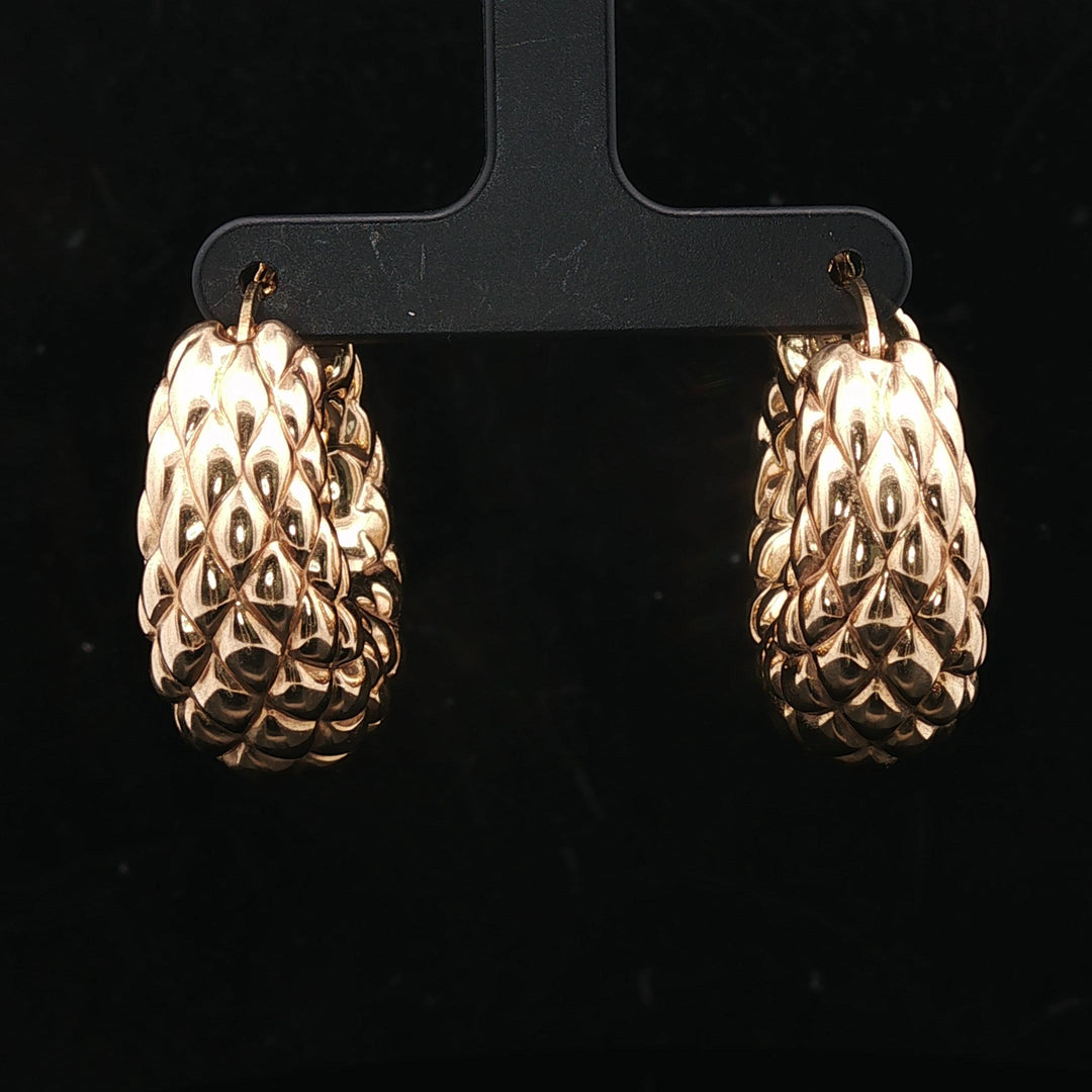 18k Yellow Gold 9.2g Ladies Puffed Quilted Chunky Hoop Earrings 1.2"