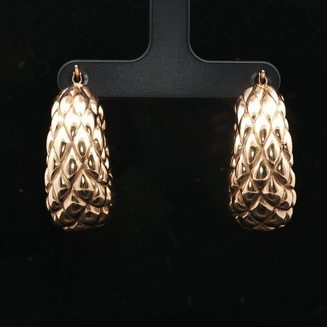 18k Yellow Gold 9.2g Ladies Puffed Quilted Chunky Hoop Earrings 1.2"