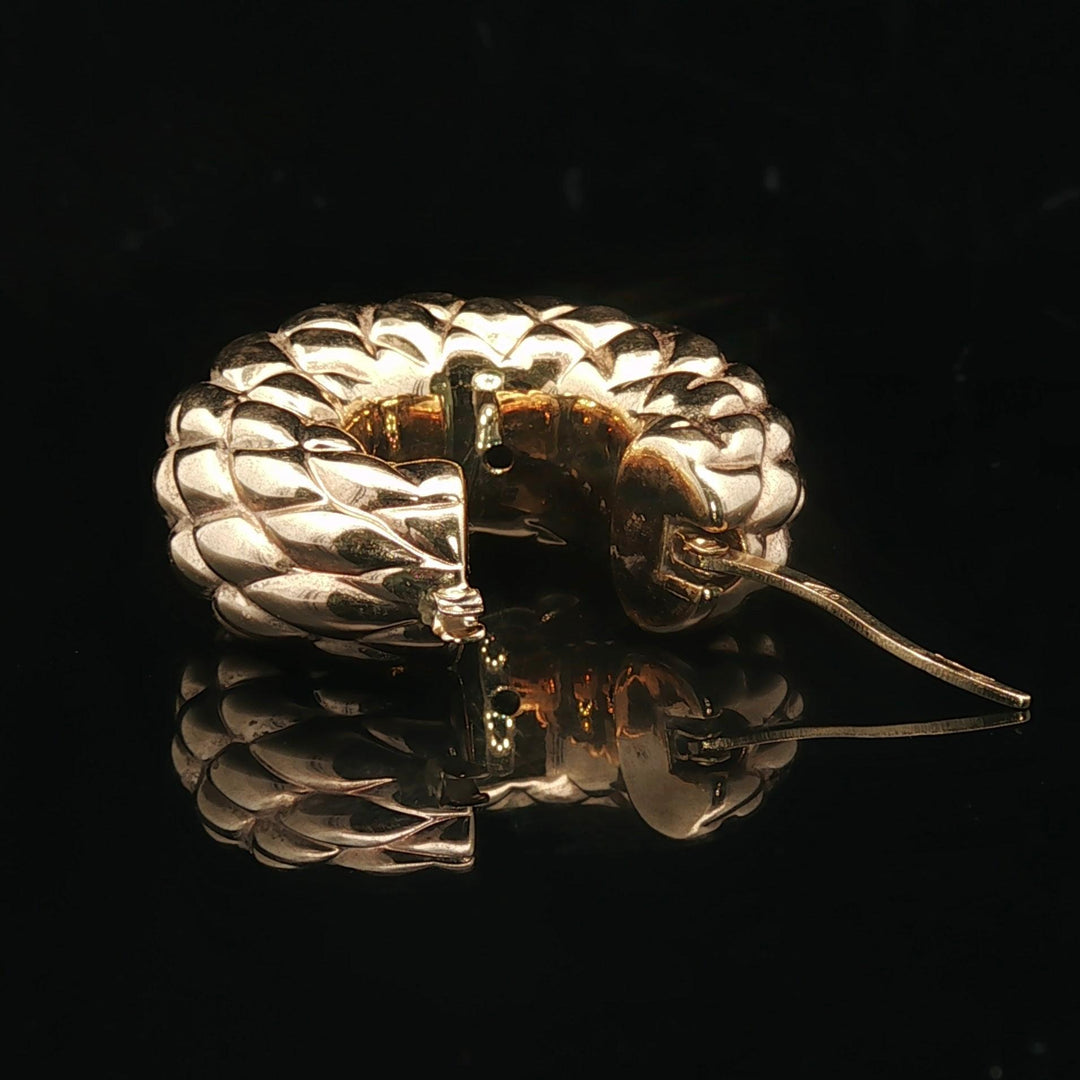 18k Yellow Gold 9.2g Ladies Puffed Quilted Chunky Hoop Earrings 1.2"
