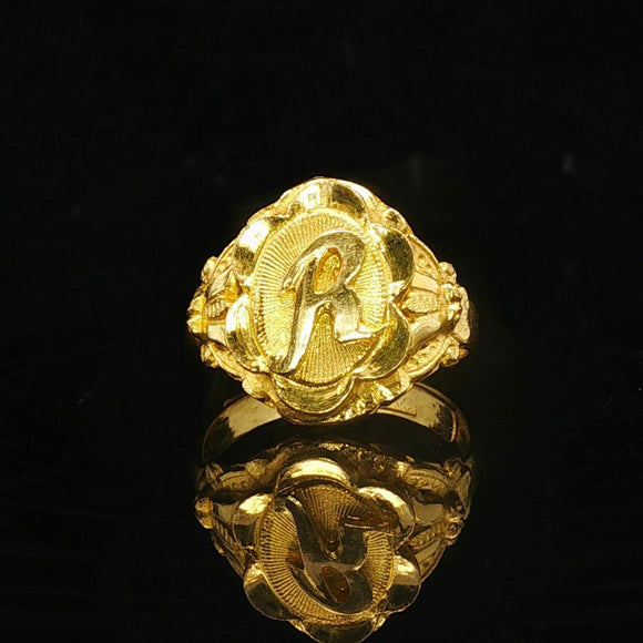 24k Pure Yellow Gold 6.9g Solid Fancy R Ring Size 6.5