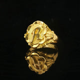 24k Pure Yellow Gold 6.9g Solid Fancy R Ring Size 6.5