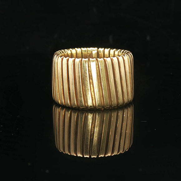 18k Yellow Gold 7.8g Vintage Tubogas Stretch Band Ring Italy Size 6.5 - 9