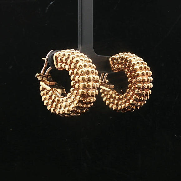 18k Yellow Gold 11.5g Vintage Beaded Thick Hoop Earrings Italy 1