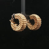 18k Yellow Gold 11.5g Vintage Beaded Thick Hoop Earrings Italy 1"