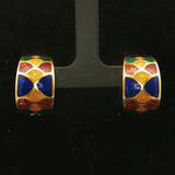 18k Yellow Gold and Enamel 10.7g Ladies Huggie Earrings Italy
