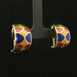 18k Yellow Gold and Enamel 10.7g Ladies Huggie Earrings Italy