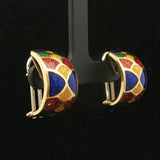 18k Yellow Gold and Enamel 10.7g Ladies Huggie Earrings Italy