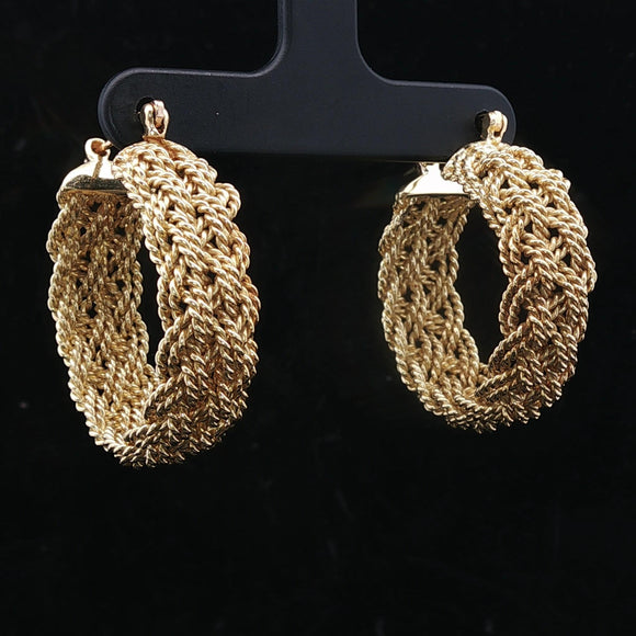 18k Yellow Gold 22g Solid Heavy Braided Rope Hoop Earrings 1.25