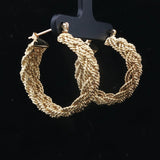 18k Yellow Gold 22g Solid Heavy Braided Rope Hoop Earrings 1.25"