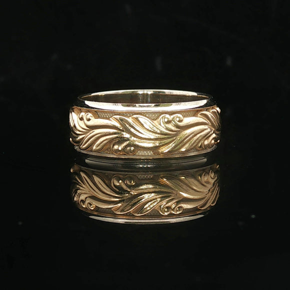 14k Yellow and White Gold 6.5g Solid 8mm Ladies Band Ring Size 5.75