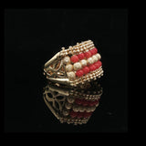 18k Yellow Gold and Coral Ladies Vintage Ball Bead Ring Italy Size 7