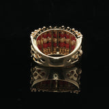 18k Yellow Gold and Coral Ladies Vintage Ball Bead Ring Italy Size 7