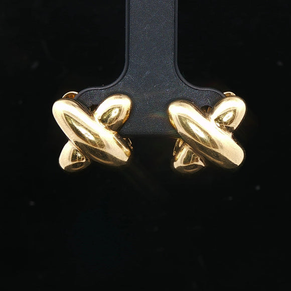 18k Yellow Gold 8.7g Solid Polished X Huggie Earrings