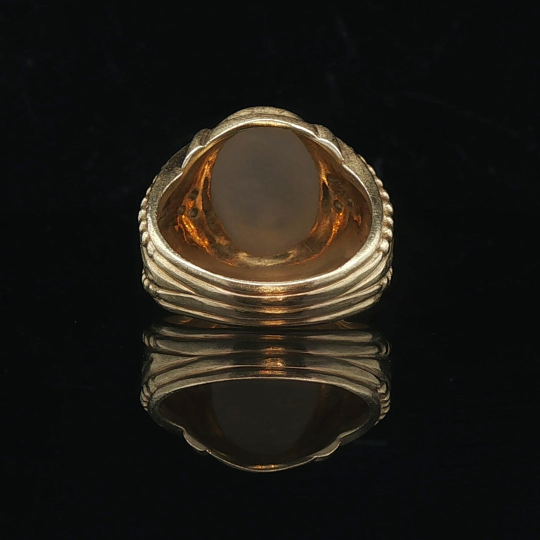 Judith Ripka 18k Yellow Gold Mother of Pearl and Diamond Intaglio Ring Size 9