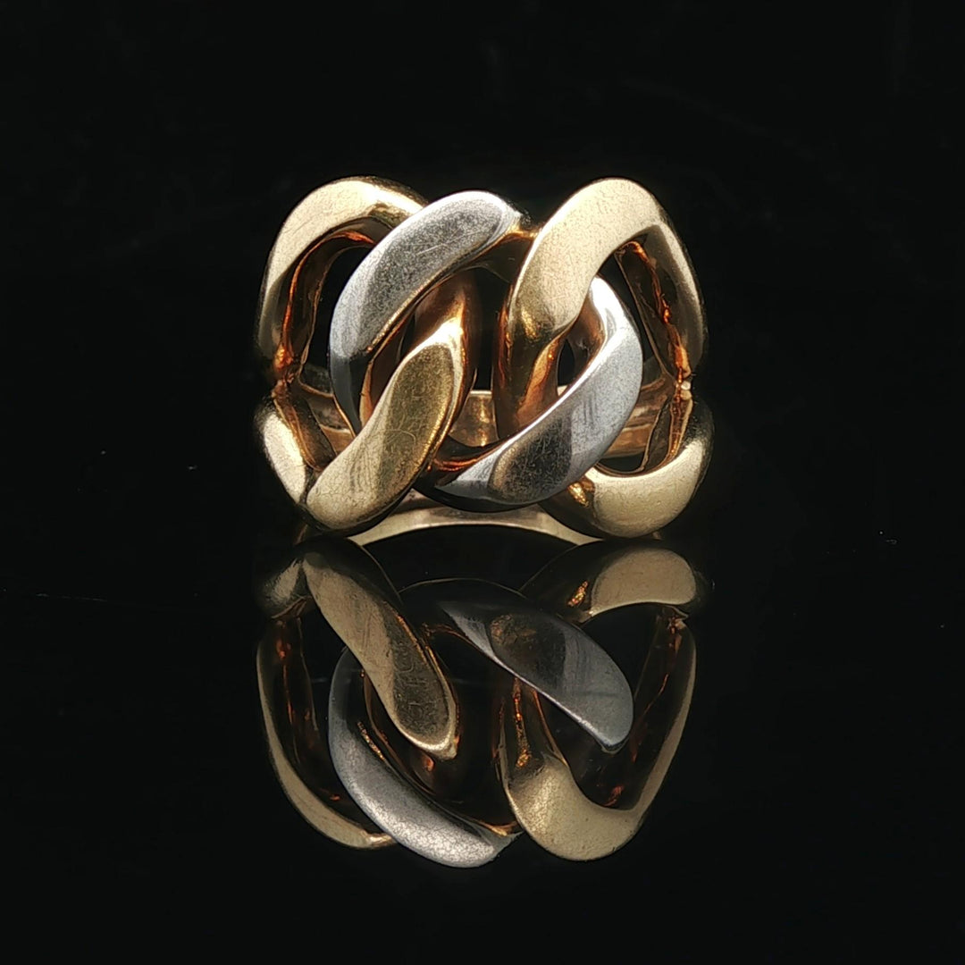 18k Yellow and White Gold 17g Solid Heavy Curb Link Ring Size 8.25
