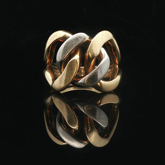 18k Yellow and White Gold 17g Solid Heavy Curb Link Ring Size 8.25