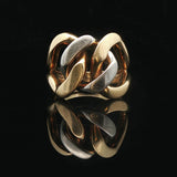 18k Yellow and White Gold 17g Solid Heavy Curb Link Ring Size 8.25