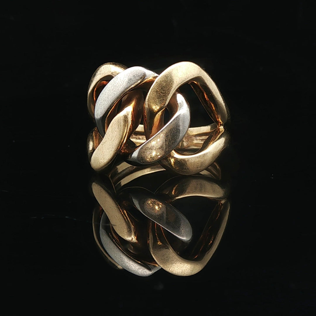 18k Yellow and White Gold 17g Solid Heavy Curb Link Ring Size 8.25
