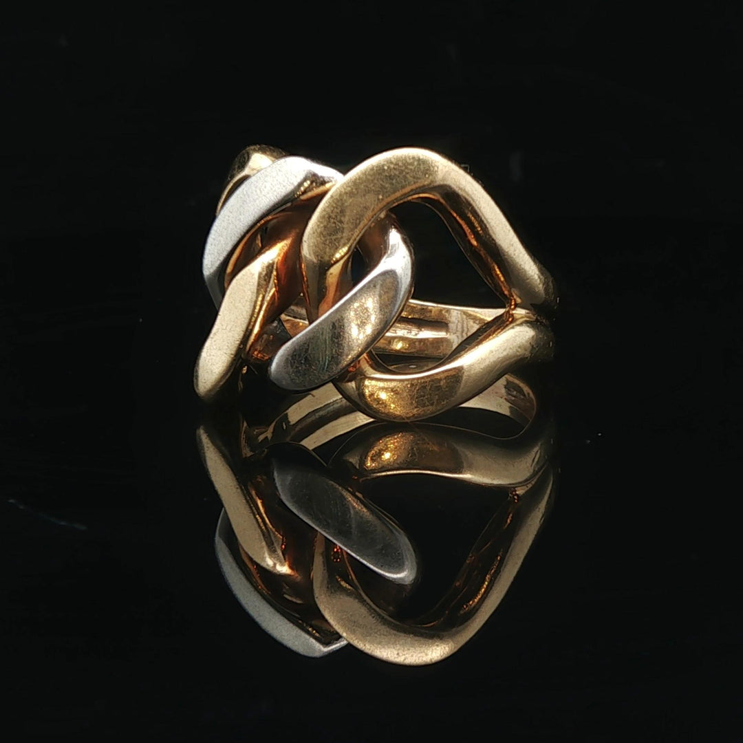 18k Yellow and White Gold 17g Solid Heavy Curb Link Ring Size 8.25