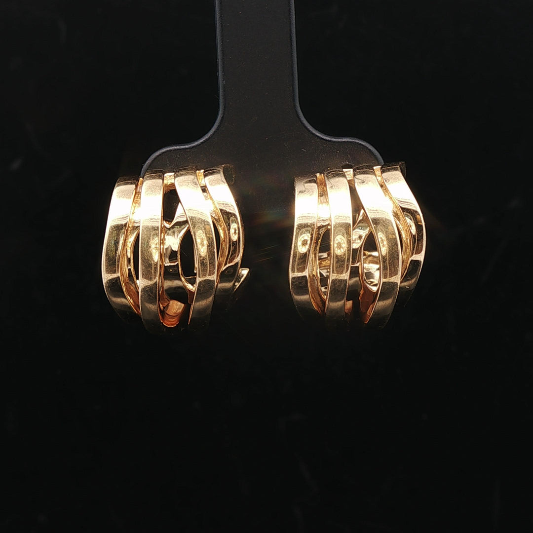 18k Yellow Gold 16g Solid Four Strand Abstract Huggie Earrings
