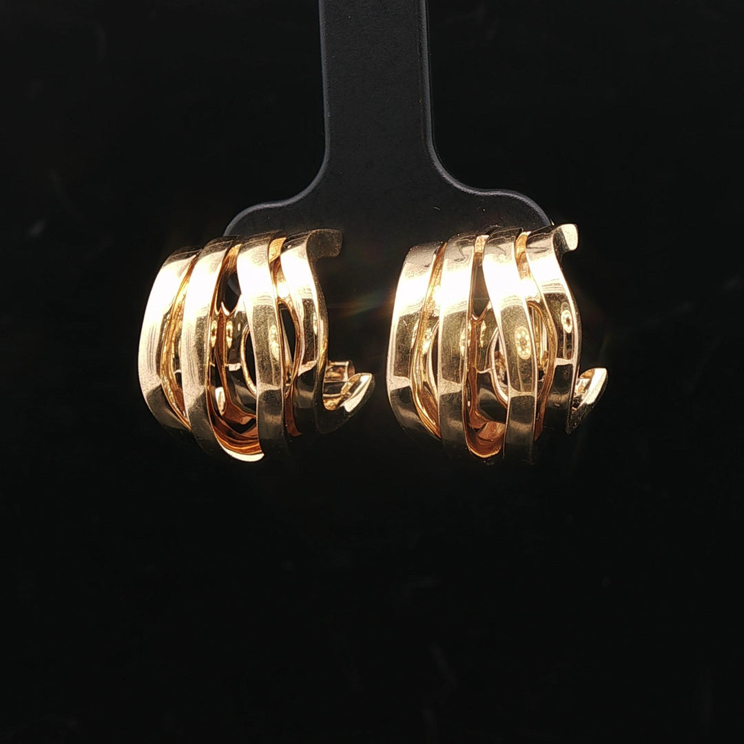 18k Yellow Gold 16g Solid Four Strand Abstract Huggie Earrings