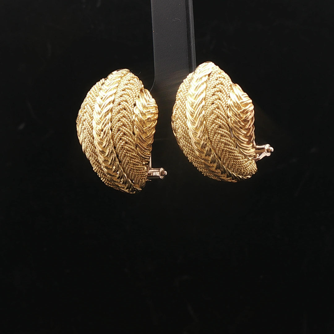 18k Yellow Gold 14.6g Solid Braided Textured Huggie Earrings Italy