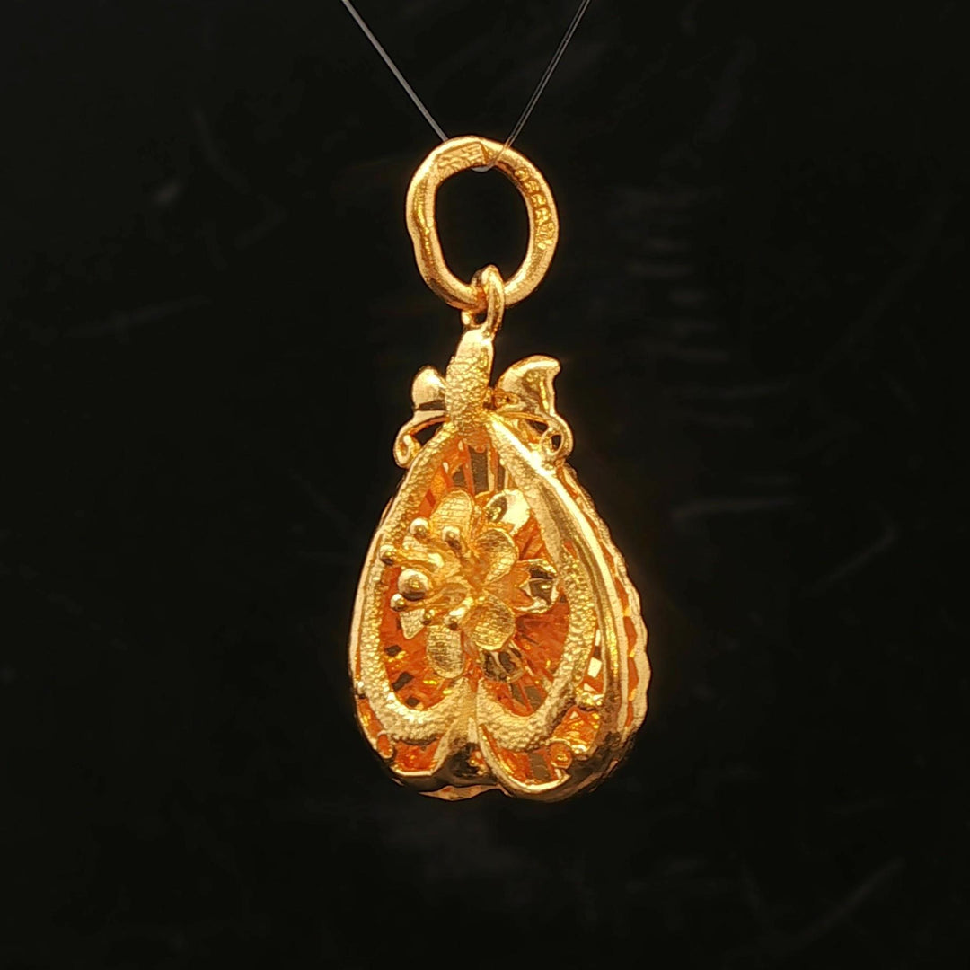 24k Pure Yellow Gold 6.5g Solid Diamond Cut Floral Heart Pendant