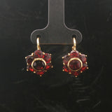 18k Yellow Gold and Red Garnet 5g Vintage Floral Drop Earrings Italy