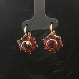 18k Yellow Gold and Red Garnet 5g Vintage Floral Drop Earrings Italy