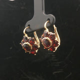 18k Yellow Gold and Red Garnet 5g Vintage Floral Drop Earrings Italy