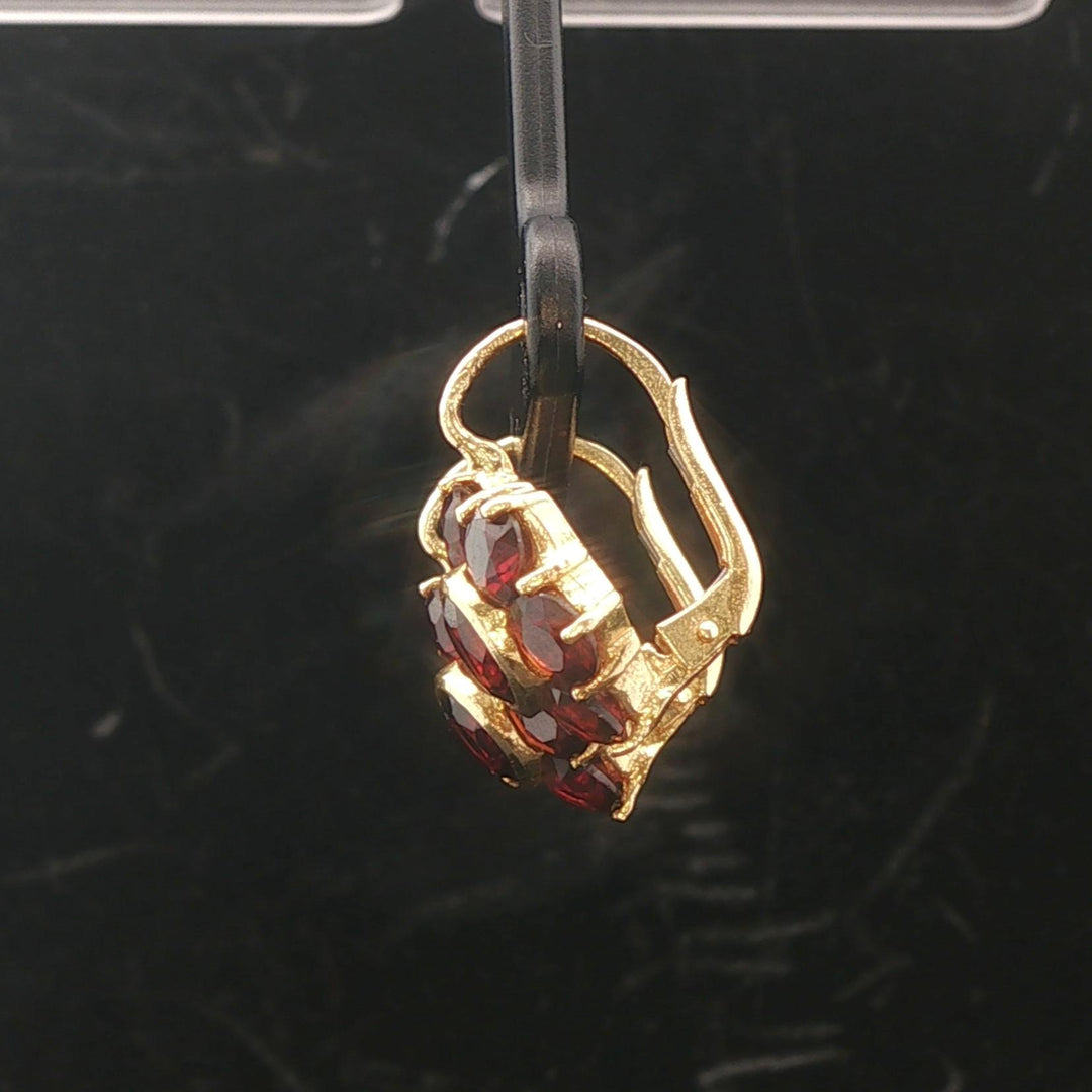 18k Yellow Gold and Red Garnet 5g Vintage Floral Drop Earrings Italy